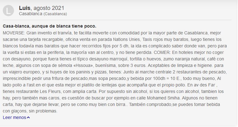 Opiniones sobre Casablanca, Marruecos