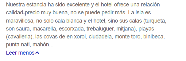 Opiniones Hotel Mediterrani Menorca