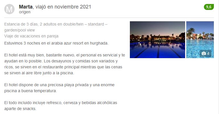 Comentarios Hotel Arabia Azur Resort