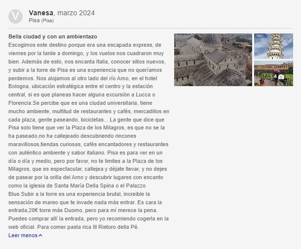 opiniones viaje a pisa italia