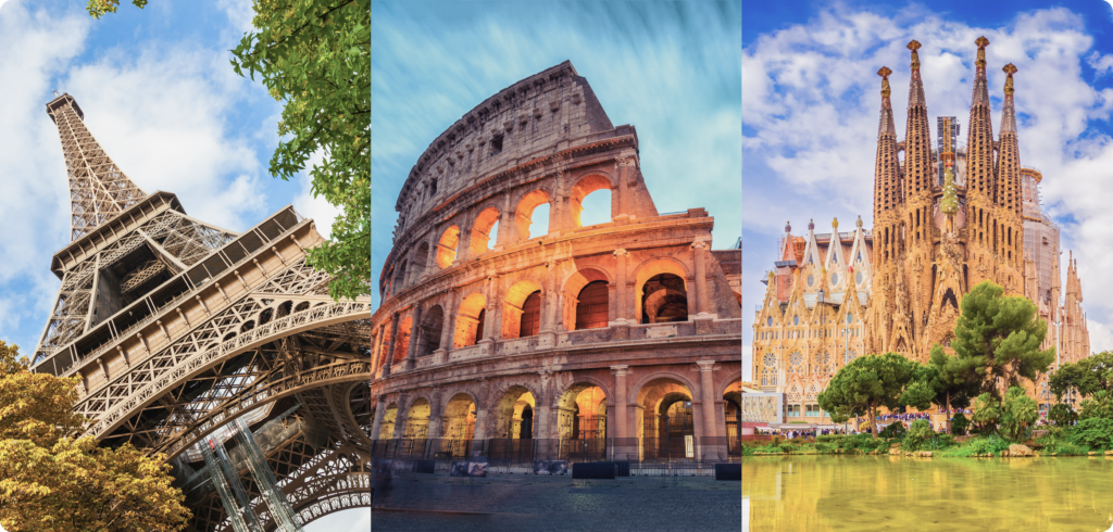 Paris, Roma, Barcelona